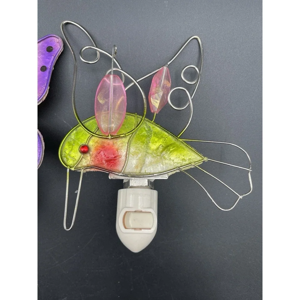 Capiz Shell Butterfly & Hummingbird Night Lights Plug In Set Tested Working